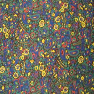 45" China Silk 100% Polyester Floral Black, Yellow, Green Red and Blue