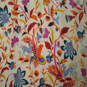 45" China Silk 100% Polyester Floral Multi with Yellow Background