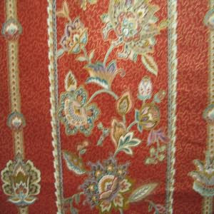 54" Floral and Stripe with Rusty Red Background with Gold Dots