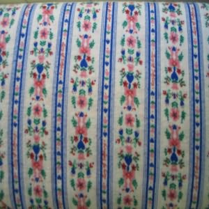 45" Flannel 100% Cotton Floral Red and Blue Stripe with White Background