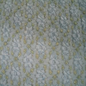54" Lace Stretch Floral Gold Metallic with Blue Background