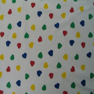 54" Hearts Primary Colors with White Background 100% Cotton