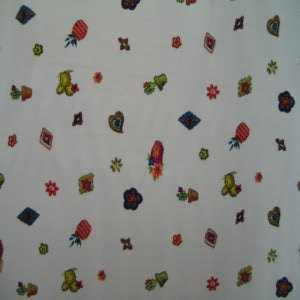 60" Rayon Floral, Hearts and Cactus Multi with Ivory Background