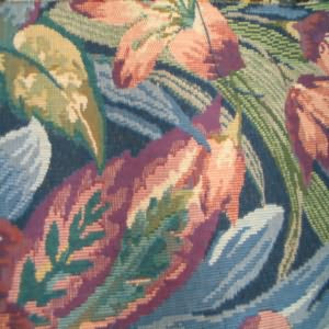 54" Tapestry Floral Large Blue, Green and Plum with Blue Background