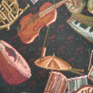 54" Tapestry Musical Instruments with Black Background