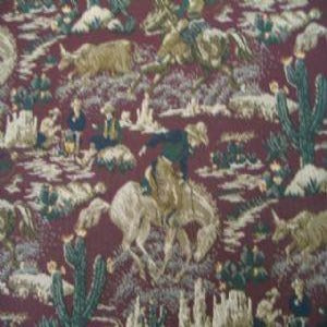54" Western Tapestry Scenic Green and Tan with Burgundy  Background
