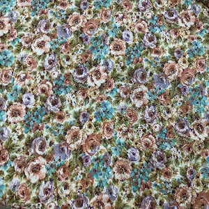 45” Wide 50% Polyester 50% Cotton Floral Sage, Brown, Blue-Green Fabric Sold by the Yard