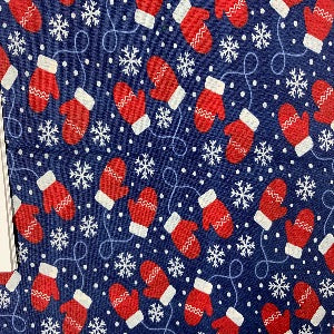 45” Wide 100% Cotton Christmas Mittens with Royal Background