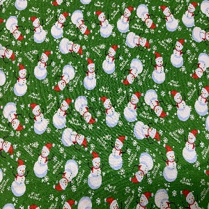 45” Wide 100% Cotton Christmas Fabric Snowmen with Green Background