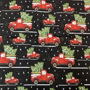 45” Wide 100% Cotton Christmas Pickups with Black Background