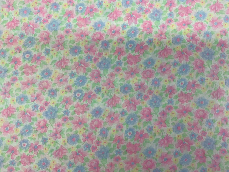 45” Wide 50% Polyester 50% Cotton Floral Pink, Yellow, Blue, Yellow with White Background Fabric Sold by the Yard