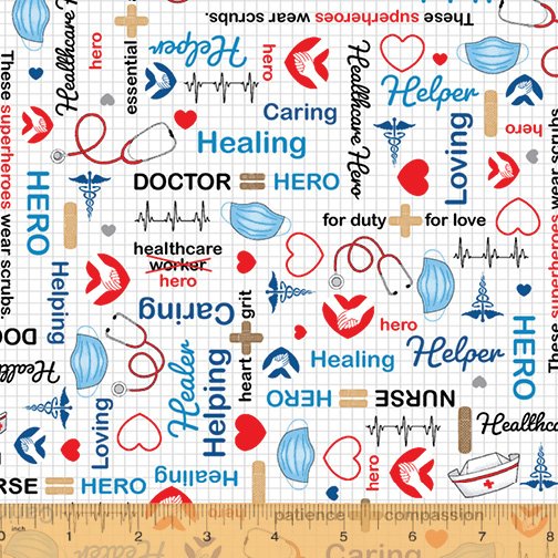 45" Wide Calling All Nurses (52528-1) White Background 100% Cotton, Sold By The Yard