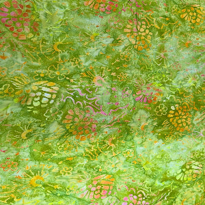 45" Wide Batik Premium Hand Stamped, 100% Cotton, Botanical Bliss F