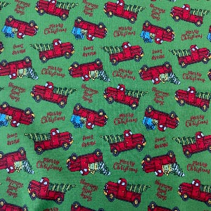 45” Wide 100% Cotton Christmas Pickups with Green Background