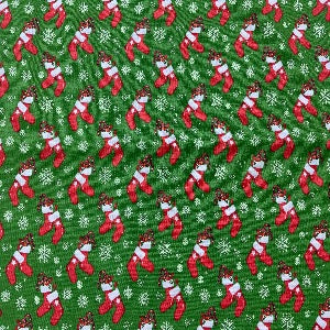 45” Wide 100% Cotton Christmas Stockings with Green Background