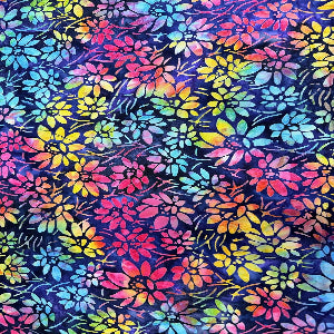 45" Wide Batik Premium Hand Stamped, 100% Cotton, Floral Radiance J