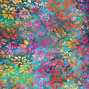 45" Wide Batik Premium Hand Stamped, 100% Cotton, Floral Radiance I