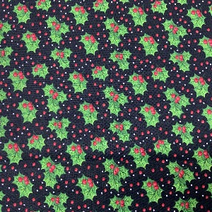 45” Wide 100% Cotton Holly with Black Background