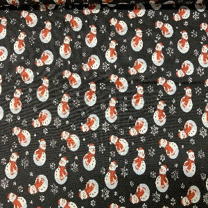 45” Wide 100% Cotton Christmas Fabric Snowmen with Black Background