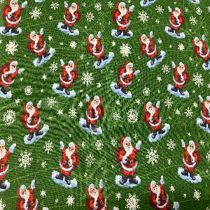 45” Wide 100% Cotton Santa with Medium Green Background