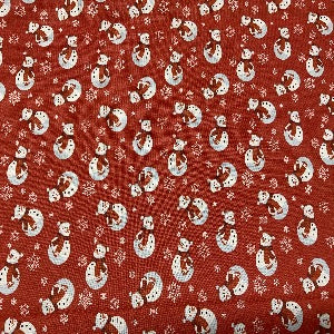 45” Wide 100% Cotton Christmas Fabric Snowmen with Red Background