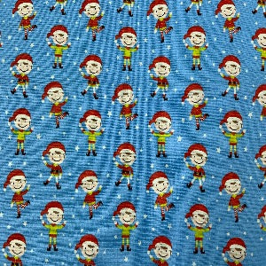 45” Wide 100% Cotton Christmas Elves with Blue Background