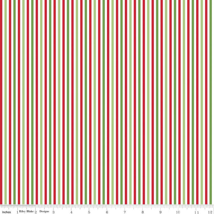 45" Wide Christmas Stripes Red/White/Green 1/8"Stripe 100% Cotton Sold By The Yard