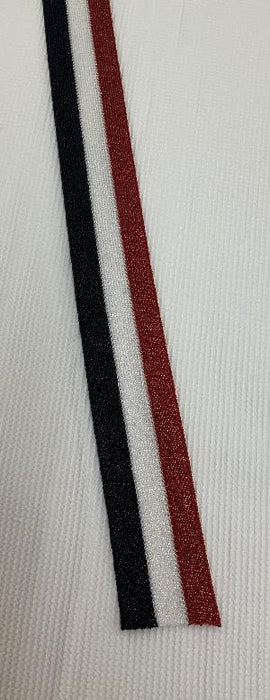 1.5" 100% Polyester Cheerbraid NL. Scarlet, White, NL. Navy