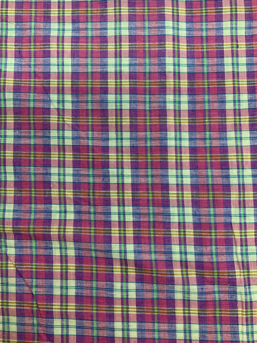 45" Wide Plaid Pink, Purple, Green, Yellow & White Poly/Cotton Sold By The Yard