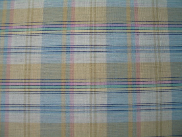 60" Wide Plaid Blue, Brown, Yellow, and Pink 65% Poly 35% Cotton Sold By The Yard