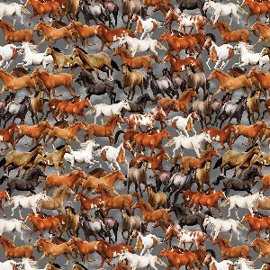 45" Wide 100% Cotton Running Horses Gray (Yellowstone) 14473-13
