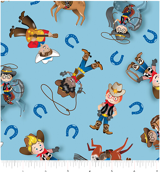 Lil' Cowboys Blue Lil' Buckaroos 45" Wide Sold by The Yard 100% Cotton