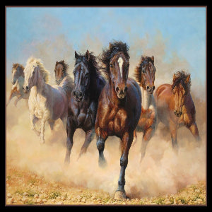 36" X 45" Wide Panel Thunder and Dust 55000 Black Horses 100% Cotton Sold By The Panel