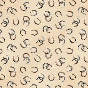 45" Wide Thunder and Dust Horseshoes 7360Buff 100% Cotton Sold By The Yard