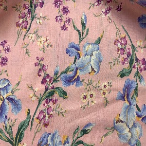 45” Wide 100% Cotton Periwinkle, Sage, Yellow with Light Pink Background Fabric Sold by the Yard