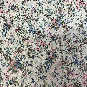 45” Wide 100% Cotton Floral Blue and Mauve with White Background Fabric Sold by the Yard