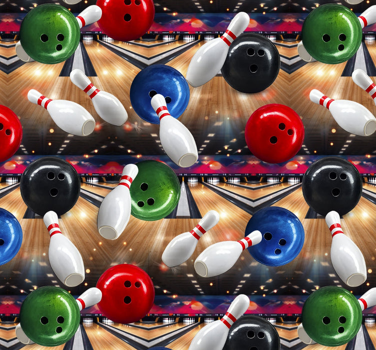 45" Wide Bowling Club Allover (DX-9257-6C1 Multi), 100% Cotton Sold By The Yard