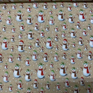 45” Wide 100% Cotton Christmas Fabric Snowmen with Tan Background