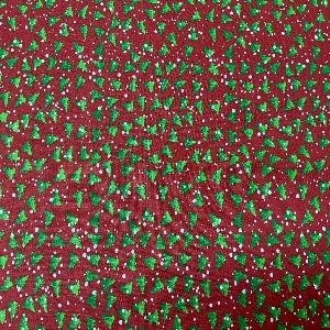 45” Wide 100% Cotton Christmas Trees with Dark Red Background
