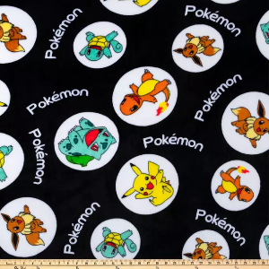 60" Wide Velvet Fleece Pokémon 100% Polyester Sold Per Yard AOQG-72752-2 BLACK