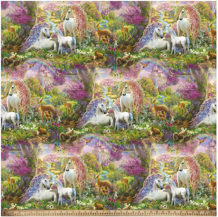 60" Wide Unicorn Fairytale Silky Premium Fleece DX-3544-5DI-1 100% Polyester Fabric is Sold by The Yard and Cut to Order. for Example, Order of 1 Yard (Qty=1) is 36” x 60”. Order of 3 Yards (Qty=3) is 108” x 60”