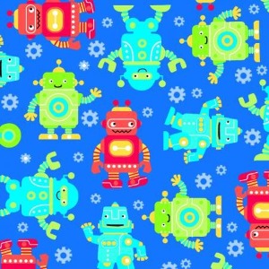A.E. Nathan Blue Robots Comfy Cotton Flannel Fabric by The Yard