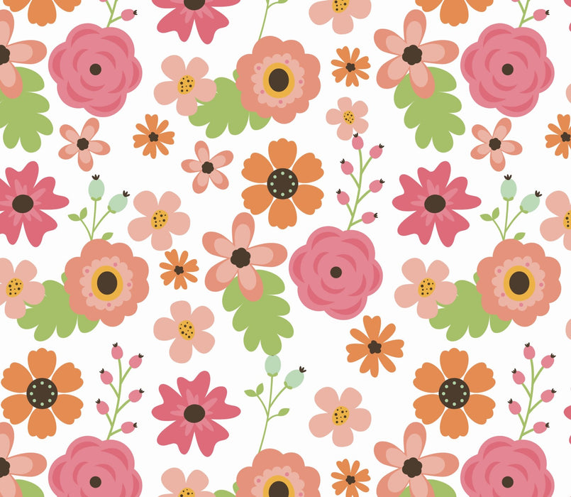 DT-Fantastic FlannelDX-1720-4F-1 White Spring Flowers 100% Cotton Flannel 43" Wide Sold by The Yard