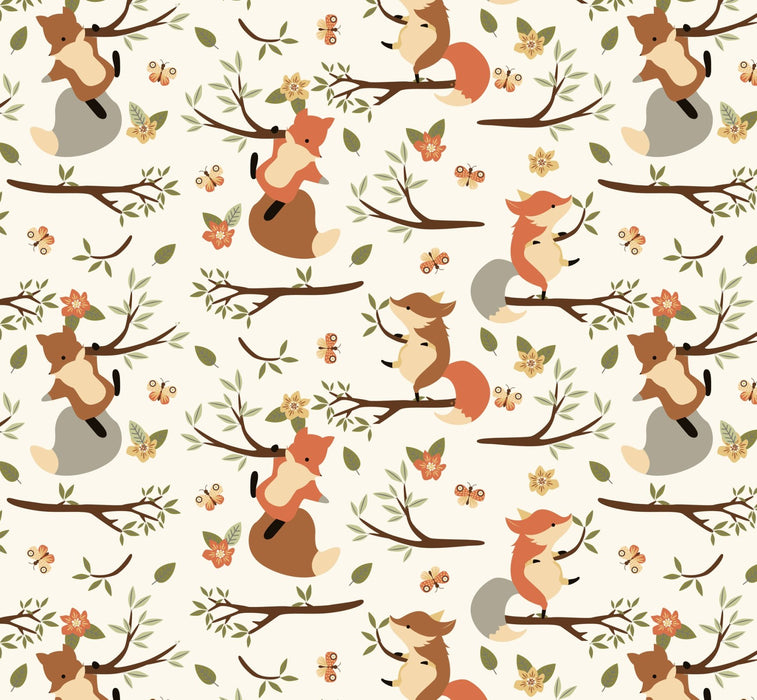DT-Fantastic Flannel DX-2625-4F-1 Cream Climbing Foxes 100% Cotton Flannel 43" Wide Sold by The Yard