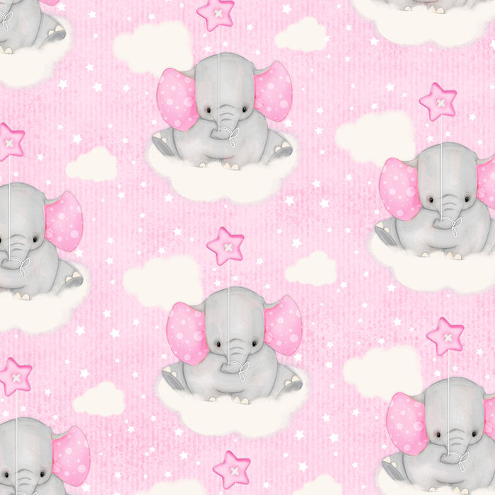 45" Wide Elephants on Pink Background (CMFY-N-0956-22) 100% Cotton, Fabric Sold By The Yard