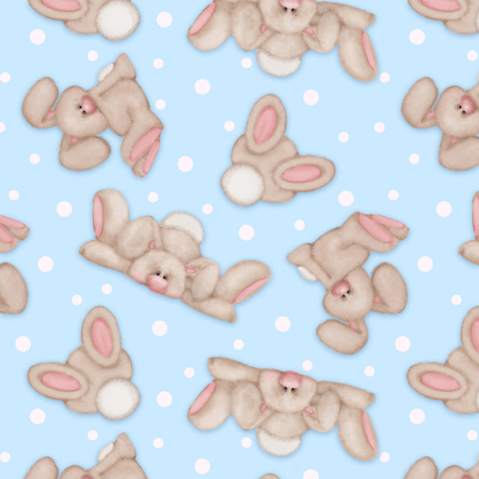 45" Wide Bunnies on Light Blue background Flannel (CMFY-N-0961-11 Blue) 100% Cotton, Fabric Sold By The Yard