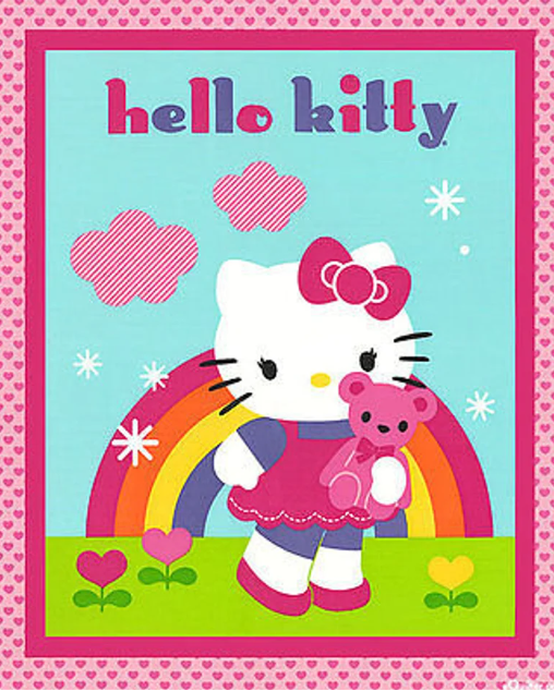 36"x 44" Hello Kitty & Teddy Cotton Fabric Panel Quilt Top