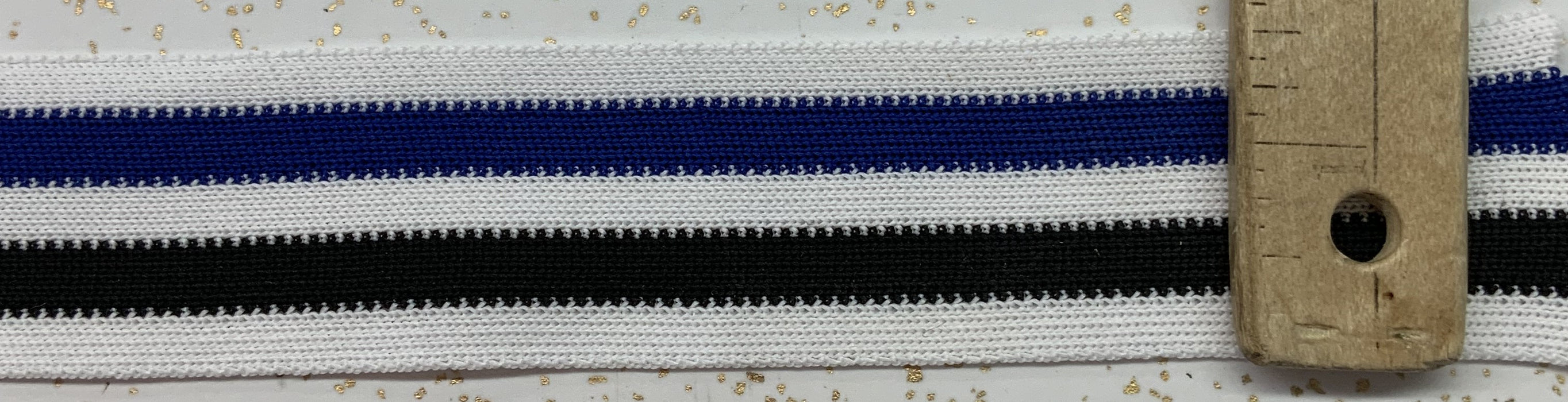 1.5" White/Royal Blue/White/Black/White Cheerbraid 100% Polyester, Sold By The Yard