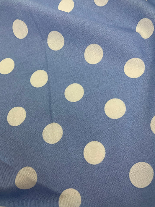 45" Wide 7/8" White Dots Sky Blue Background 100% Cotton, Fabric Sold By The Yard