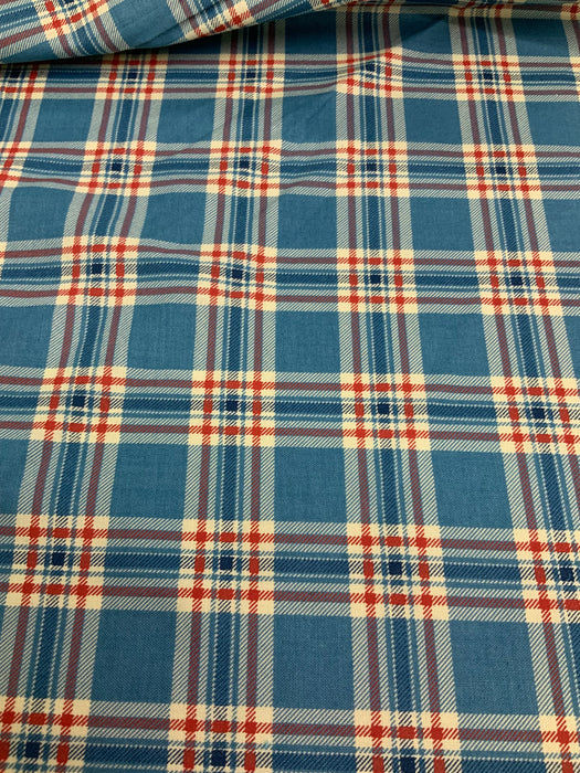 45" Wide Plaid Blue Red and White 100% Cotton Sold By The Yard